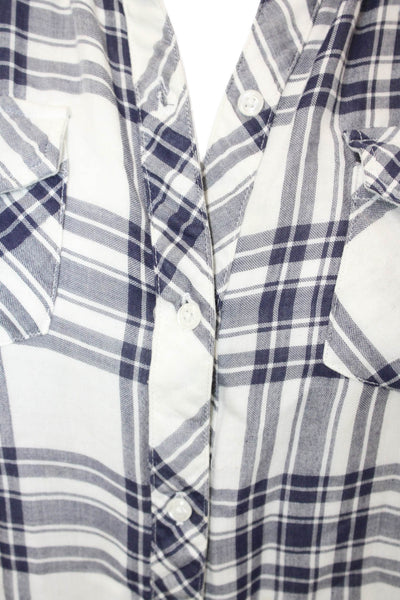 Rails Womens Plaid Collared Long Sleeve Button Up Blouse Top White Sz S