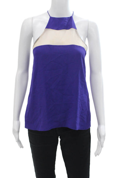 Cami Womens Silk Sheer Panel Square Neck Pullover Tank Top Blouse Blue Size XS