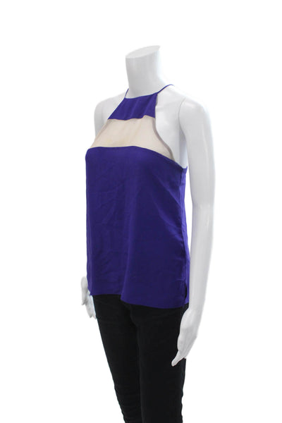 Cami Womens Silk Sheer Panel Square Neck Pullover Tank Top Blouse Blue Size XS