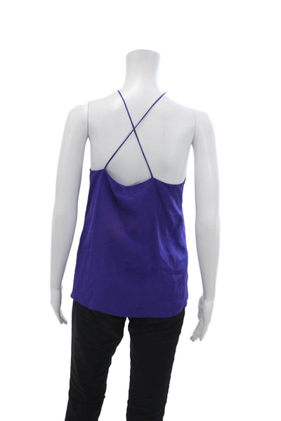 Cami Womens Silk Sheer Panel Square Neck Pullover Tank Top Blouse Blue Size XS