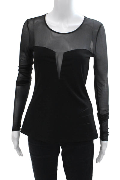 Elizabeth and James Womens Sheer Panel Long Sleeve Blouse Top Black Size XS