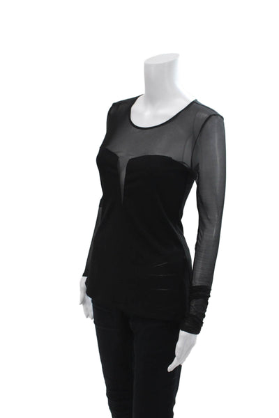 Elizabeth and James Womens Sheer Panel Long Sleeve Blouse Top Black Size XS