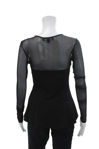 Elizabeth and James Womens Sheer Panel Long Sleeve Blouse Top Black Size XS