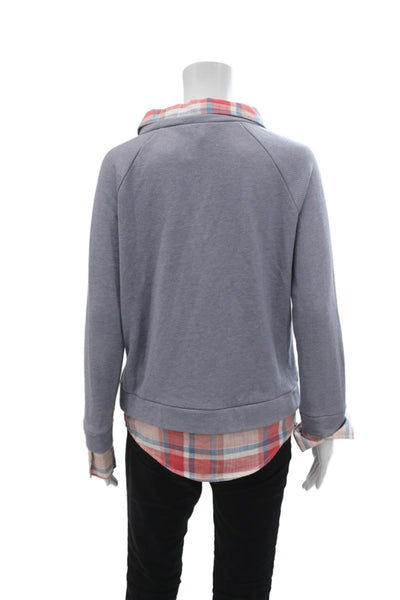 Soft Joie Womens Cotton Blend Plaid Pullover Sweatshirt Top Blue Size XS