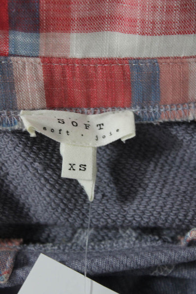Soft Joie Womens Cotton Blend Plaid Pullover Sweatshirt Top Blue Size XS