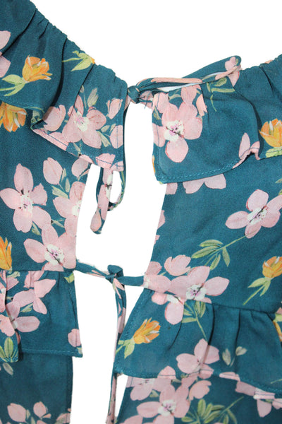 Intermix Womens Silk Floral Print Tie Up Long Sleeve Blouse Top Blue Size 2