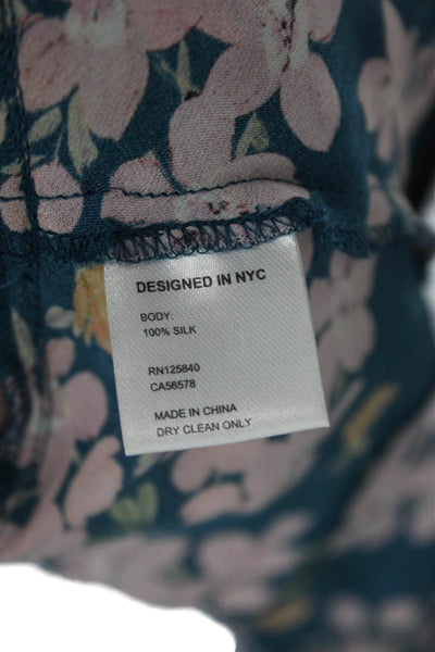 Intermix Womens Silk Floral Print Tie Up Long Sleeve Blouse Top Blue Size 2