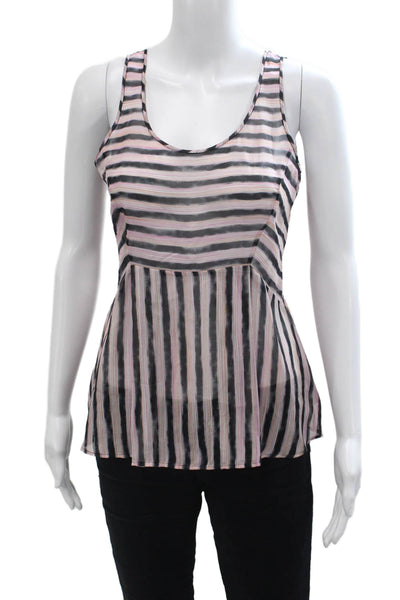 Theory Womens Silk Striped Scoop Neck Pullover Tank Top Blouse Black Size P