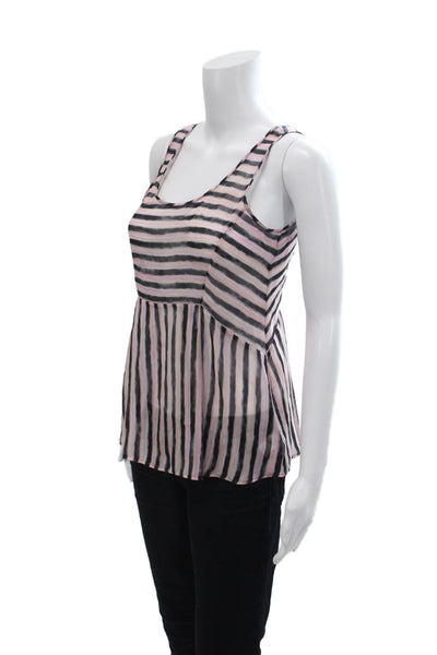 Theory Womens Silk Striped Scoop Neck Pullover Tank Top Blouse Black Size P