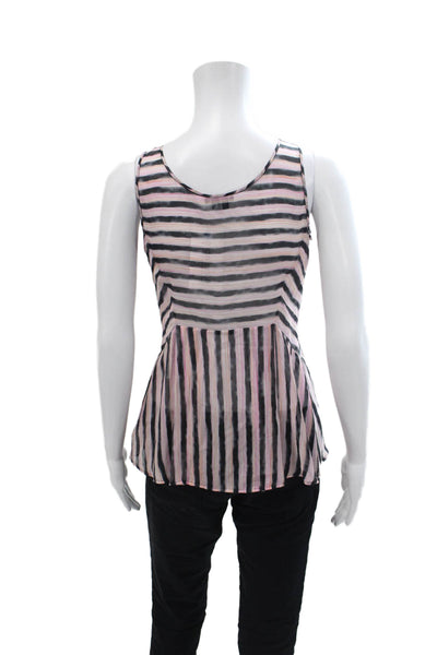 Theory Womens Silk Striped Scoop Neck Pullover Tank Top Blouse Black Size P