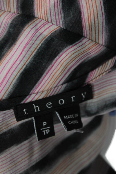 Theory Womens Silk Striped Scoop Neck Pullover Tank Top Blouse Black Size P