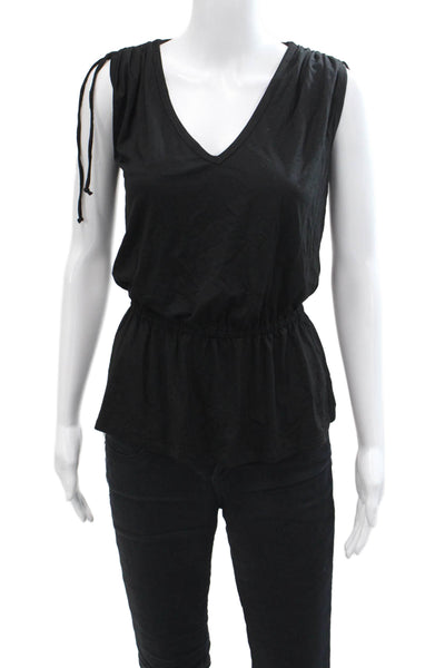 Trina Turk Womens Textured Sleeveless V-neck Lined Top Black Size S