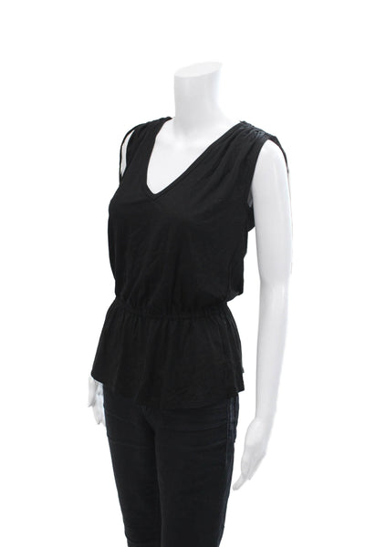 Trina Turk Womens Textured Sleeveless V-neck Lined Top Black Size S