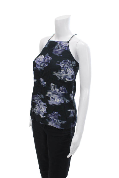 Tibi Womens High Neck Halter Sleeveless Floral Tank Top Purple Size 0