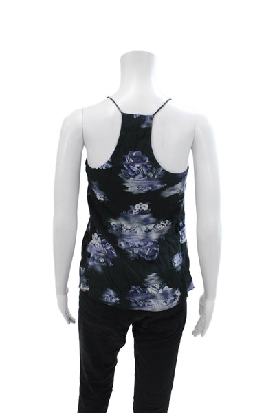 Tibi Womens High Neck Halter Sleeveless Floral Tank Top Purple Size 0