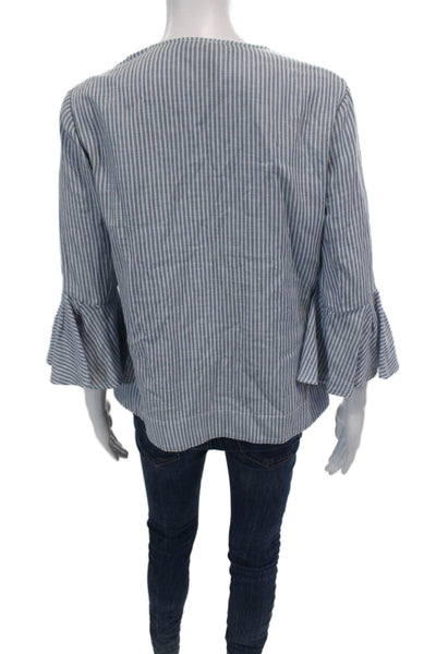 BCBG Max Azria Womens Striped Long Flare Sleeves Blouse Blue White Size Small