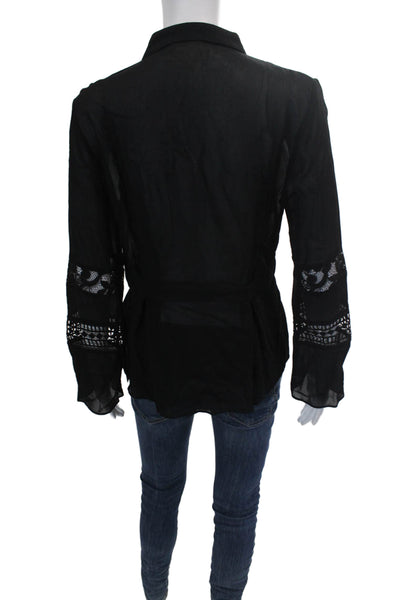 Artelier Nicole Miller Womens Silk Lace Button Down Blouse Black Size Small