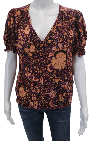 Rachel Zoe Womens Floral Print Blouse Purple Multi Colored Size Medium