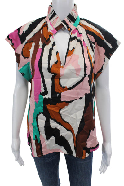 Crosby By Mollie Burch Womens Floral Abstract Print Blouse Multi Colored Size Me