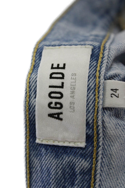 Agolde Womens Denim High Rise Distressed Cutoff Shorts Blue Size 24