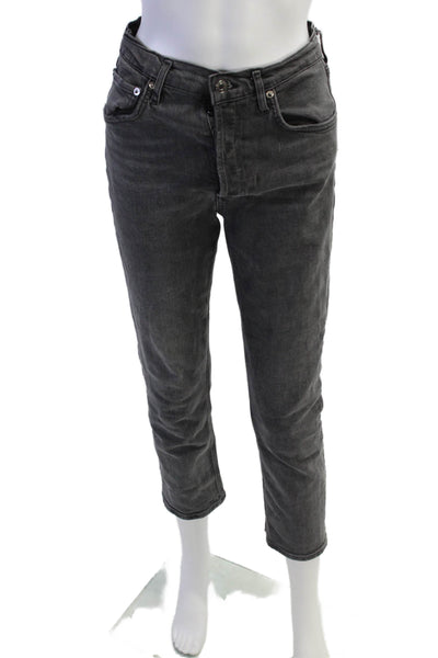 Agolde Womens High Waisted Button Fly Straight Leg Jeans Gray Size 26