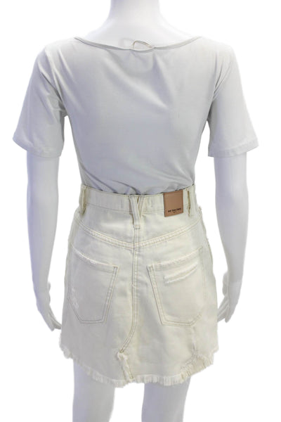 We The Free Womens Cotton Distressed 5 Pocket Denim Skirt White Size 24
