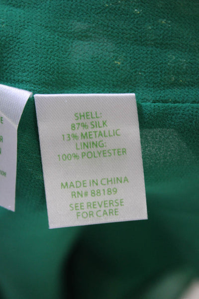 Lily Pulitzer Womens Silk Metallic Print Peasant Sleeve Blouse Green Size M
