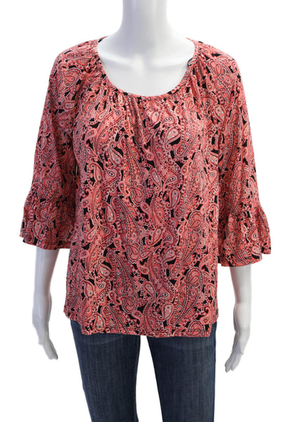 Michael Michael Kors Womens Cotton Paisley Print Flared Cuff Blouse Pink Size M