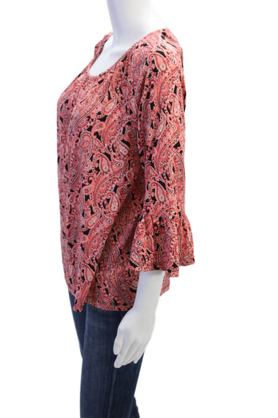 Michael Michael Kors Womens Cotton Paisley Print Flared Cuff Blouse Pink Size M
