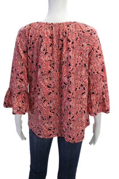 Michael Michael Kors Womens Cotton Paisley Print Flared Cuff Blouse Pink Size M