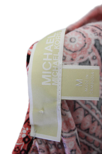 Michael Michael Kors Womens Cotton Paisley Print Flared Cuff Blouse Pink Size M