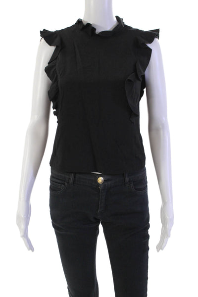 Rebecca Taylor Womens Mock Neck Ruffled Short Sleeves Blouse Black Size 0