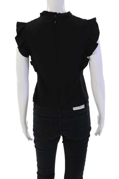 Rebecca Taylor Womens Mock Neck Ruffled Short Sleeves Blouse Black Size 0