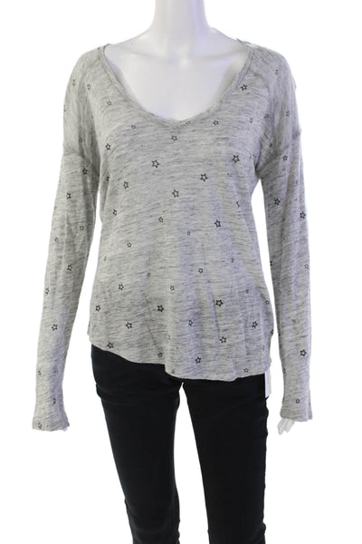 Rails Womens Stars Print V Neck Long Sleeves Sweater Gray Black Size Extra Small