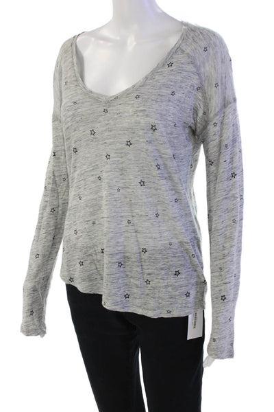 Rails Womens Stars Print V Neck Long Sleeves Sweater Gray Black Size Extra Small