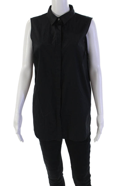 J Crew Womens Button Down Sleeveless Tank Top Jet Black Cotton Size 12