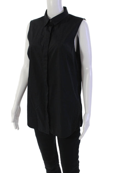 J Crew Womens Button Down Sleeveless Tank Top Jet Black Cotton Size 12