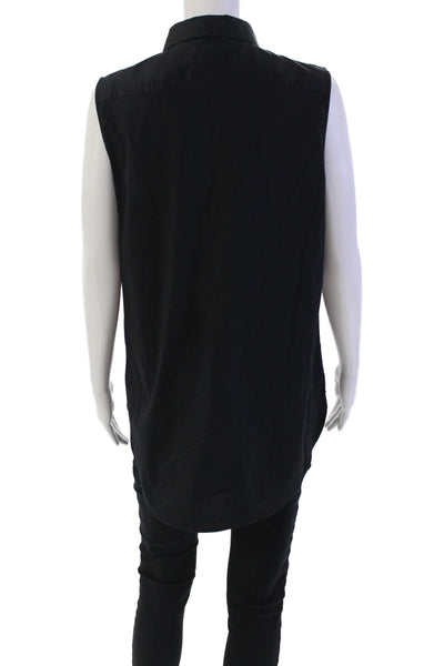 J Crew Womens Button Down Sleeveless Tank Top Jet Black Cotton Size 12