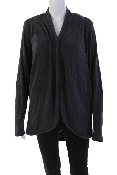 Three Dots Womens Long Sleeves Wrap Sweater Dark Gray Cotton Size Medium