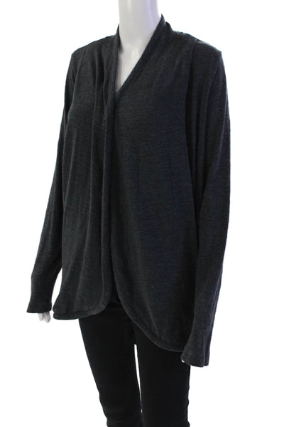 Three Dots Womens Long Sleeves Wrap Sweater Dark Gray Cotton Size Medium