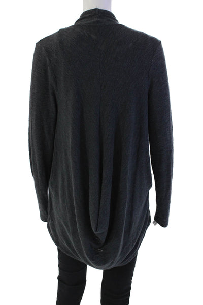 Three Dots Womens Long Sleeves Wrap Sweater Dark Gray Cotton Size Medium
