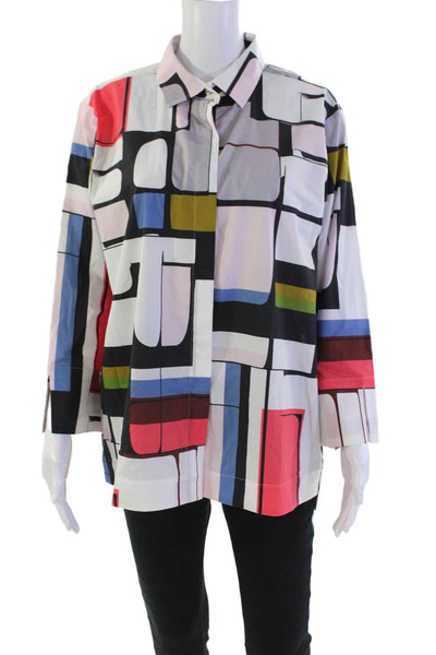 Hinson Wu Womens Geometric Print Button Down Shirt Multi Colored Cotton Size 1