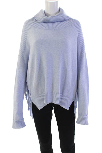 Charlie Womens Long Sleeves Fringe Sides Turtleneck Sweater Sky Blue Size Medium