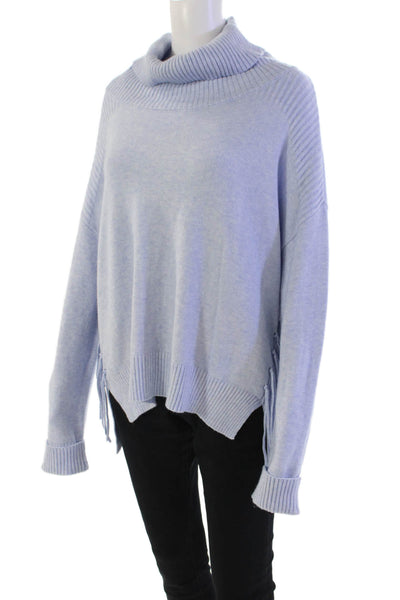 Charlie Womens Long Sleeves Fringe Sides Turtleneck Sweater Sky Blue Size Medium