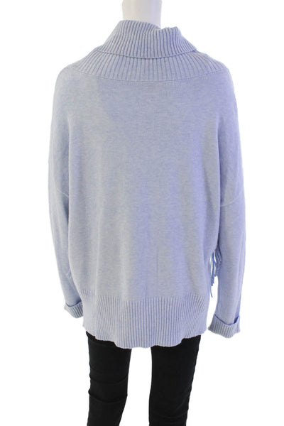 Charlie Womens Long Sleeves Fringe Sides Turtleneck Sweater Sky Blue Size Medium