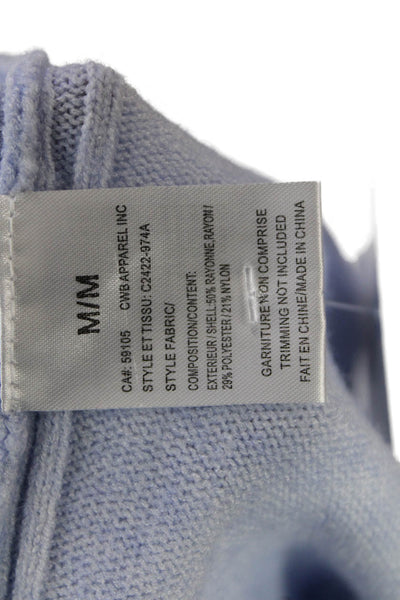 Charlie Womens Long Sleeves Fringe Sides Turtleneck Sweater Sky Blue Size Medium