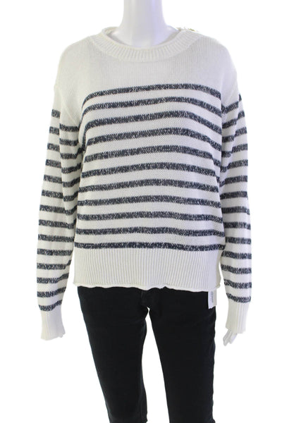 J Crew Womens Striped Long Sleeves Sweater White Black Cotton Size Medium