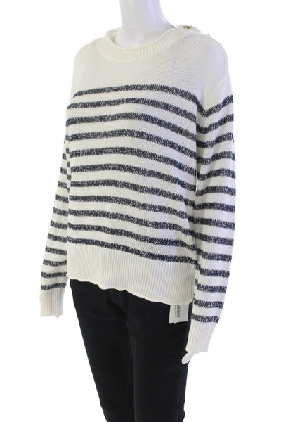 J Crew Womens Striped Long Sleeves Sweater White Black Cotton Size Medium