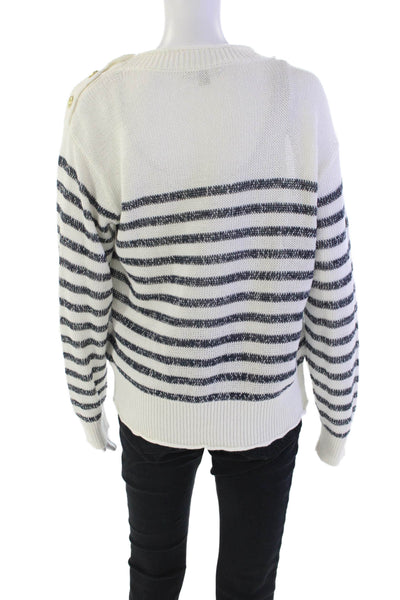 J Crew Womens Striped Long Sleeves Sweater White Black Cotton Size Medium