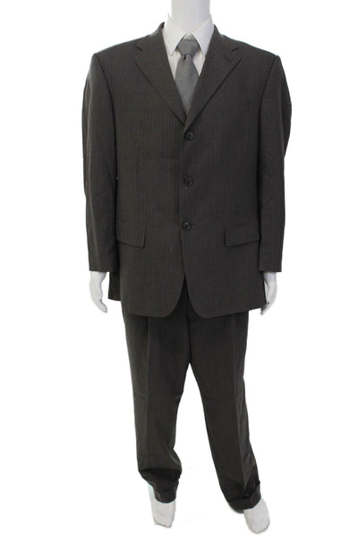 Oscar de la Renta Mens Perfect Press Wool Striped Two-Piece Set Gray Size 42